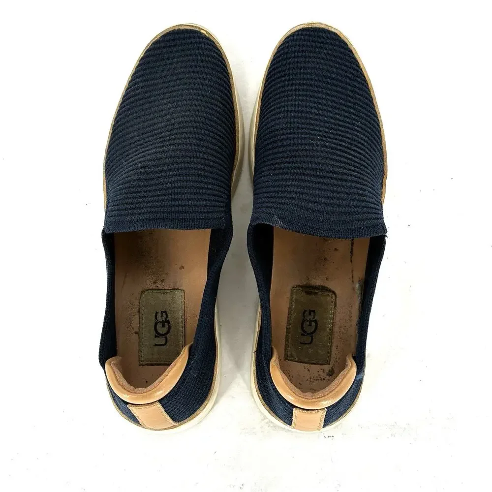 UGG Sammy Slip On Sneakers Navy Rib Knit Platform Casual Shoes Women's Size 7 - Picture 4 of 8